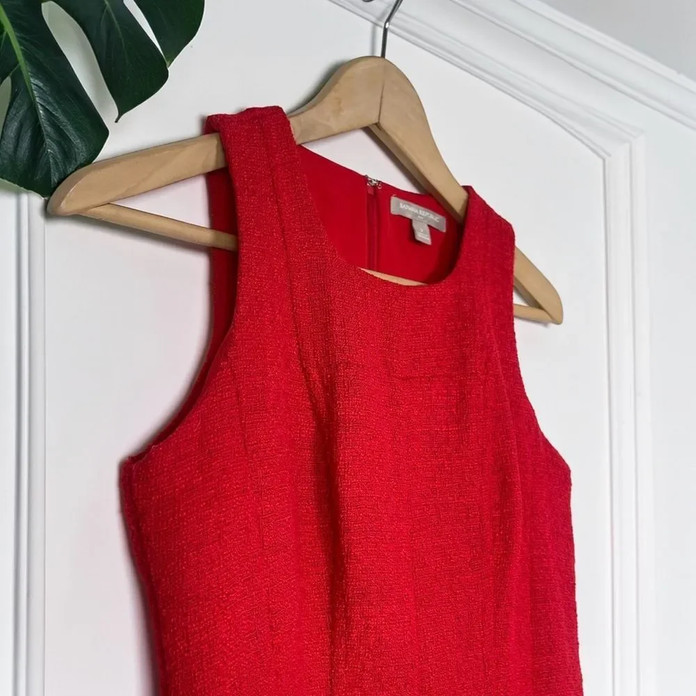 Banana Republic Red Textured Tweed Fit & Flare Dress